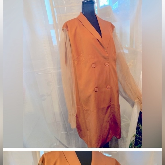 Rebdolls Caramel Blazer Plus Size Dress With Sheer Sleeves Size 3X - Picture 6 of 6